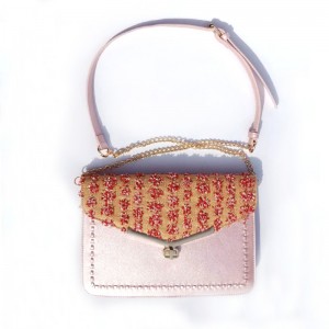 HD0823 - Růžová sláma tkaní a PU kožená dámská módní křížová taška
